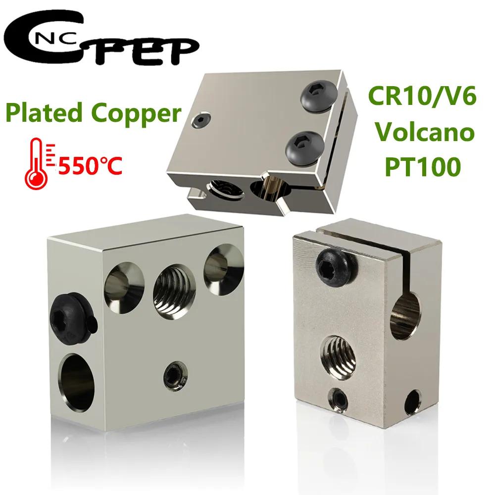 CNCFEP-최고 품질 CR10 도금 구리 가열 블록 E3D V6/화산 PT100 가열 블록, 3D 프린터 부품 Ender 3 5 CR10S 용 핫 엔드